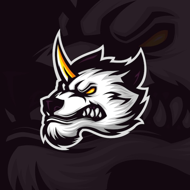 illustration of gold horned wolf head mascot