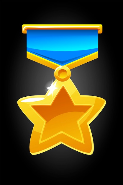 Vector illustration of a gold medal icon for the game. star shape medal template for award.