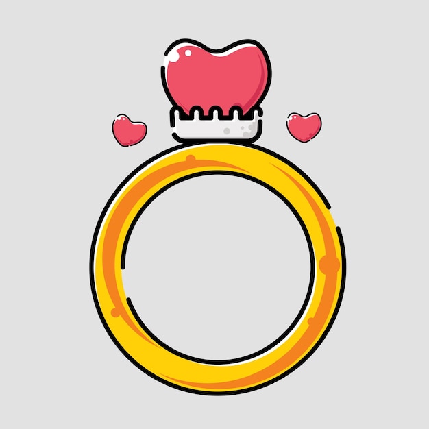 Illustration gold ring with love diamond