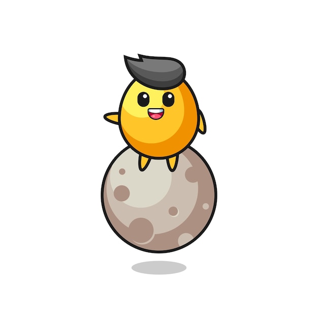 Illustration of golden egg cartoon sitting on the moon