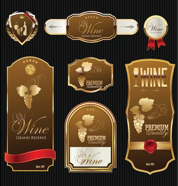 Illustration golden frames with grapevine