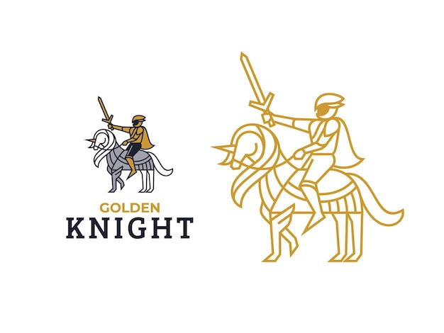 Illustration of golden knight riding horse