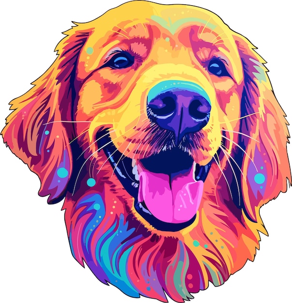 illustration Golden Retriever sticker vector neon color