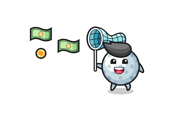 Illustration of the golf catching flying money , cute design