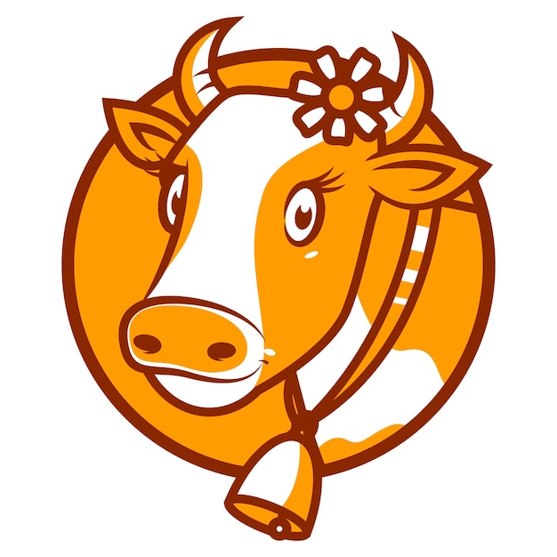 Vector illustration, good cow smiling emblem, format eps 10