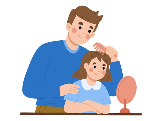 Illustration of good parenting father taking care of daughter family illustration concept