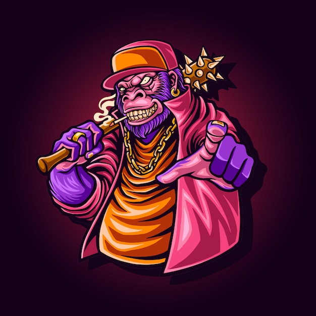 Illustration of gorilla gangster character