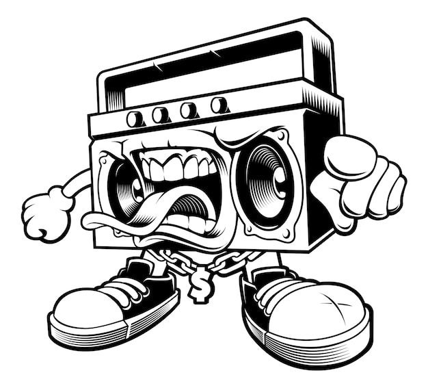 illustration of graffiti boombox character. Isolated on white background.