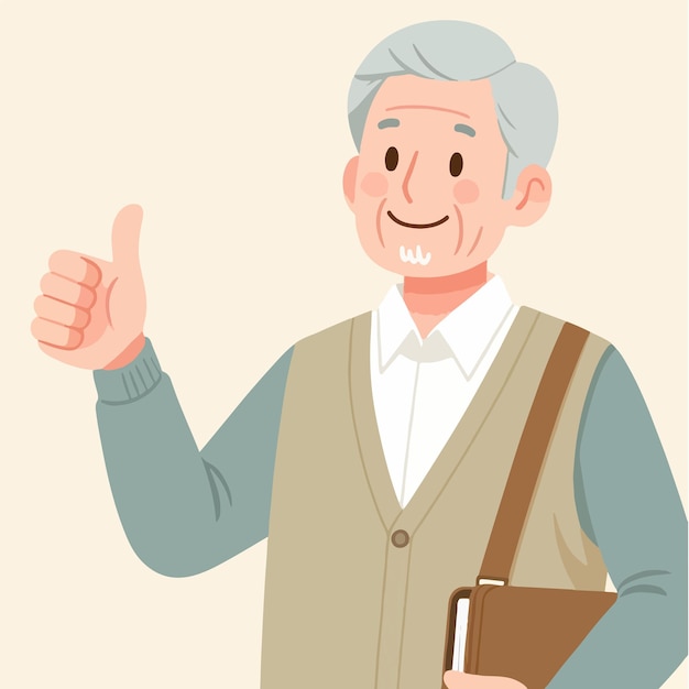 Vector illustration of a grandfather giving a thumbs up in a flat design style