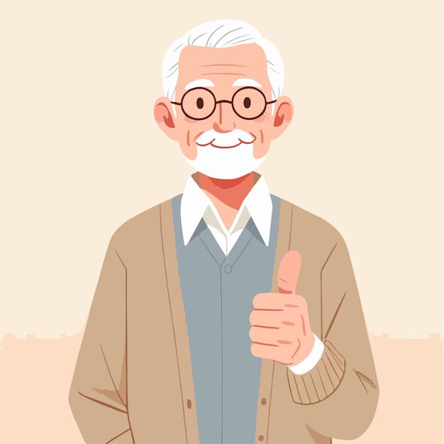 Illustrazione di un nonno che alza il pollice in uno stile di design piatto