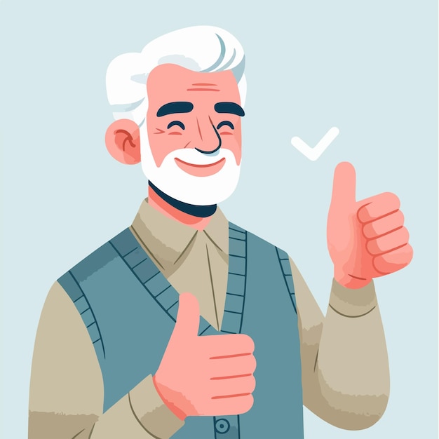 Illustration of a grandfather giving a thumbs up in a flat design style