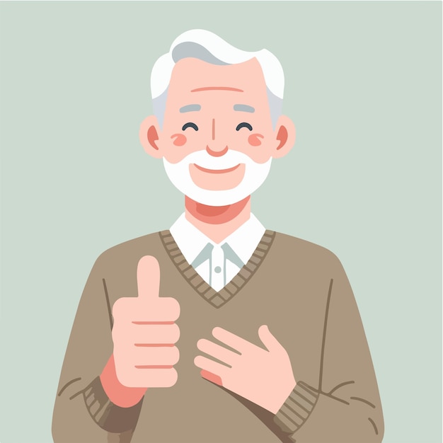 Illustration of a grandfather giving a thumbs up in a flat design style