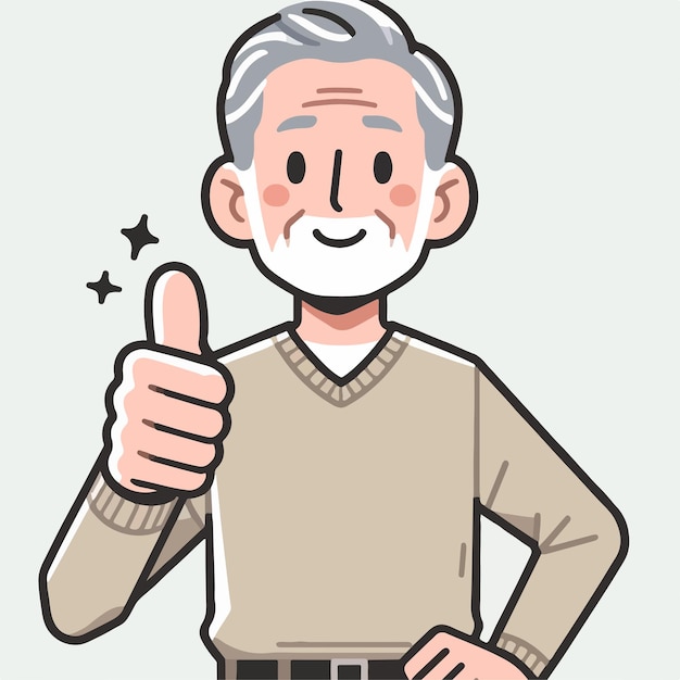 Illustration of a grandfather giving a thumbs up in a flat design style