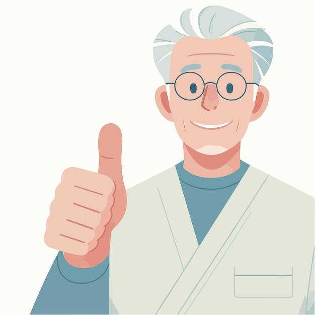 Illustration of a grandfather giving a thumbs up in a flat design style