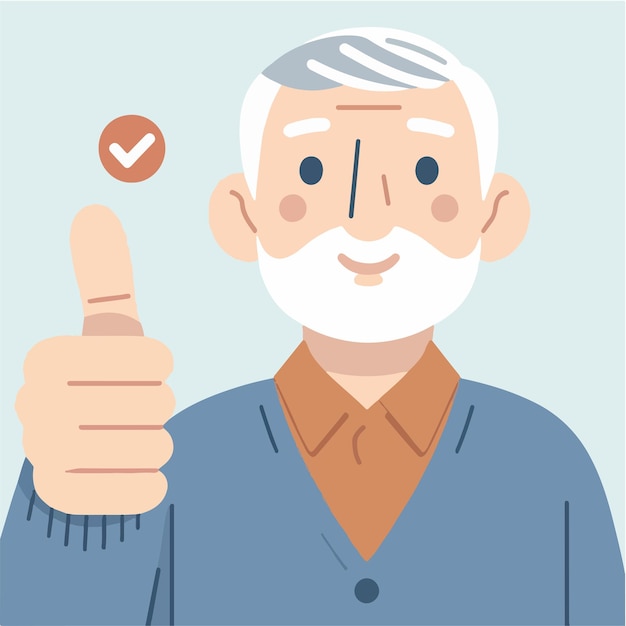 Vector illustration of a grandfather giving a thumbs up in a flat design style