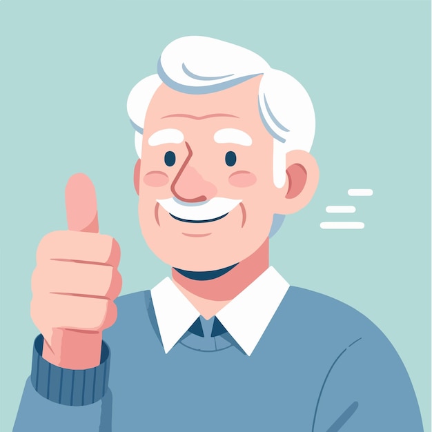 Illustration of a grandfather giving a thumbs up in a flat design style