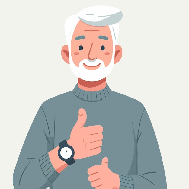 Illustration of a grandfather giving a thumbs up in a flat design style