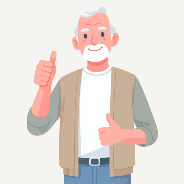 Vector illustration of a grandfather giving a thumbs up in a flat design style