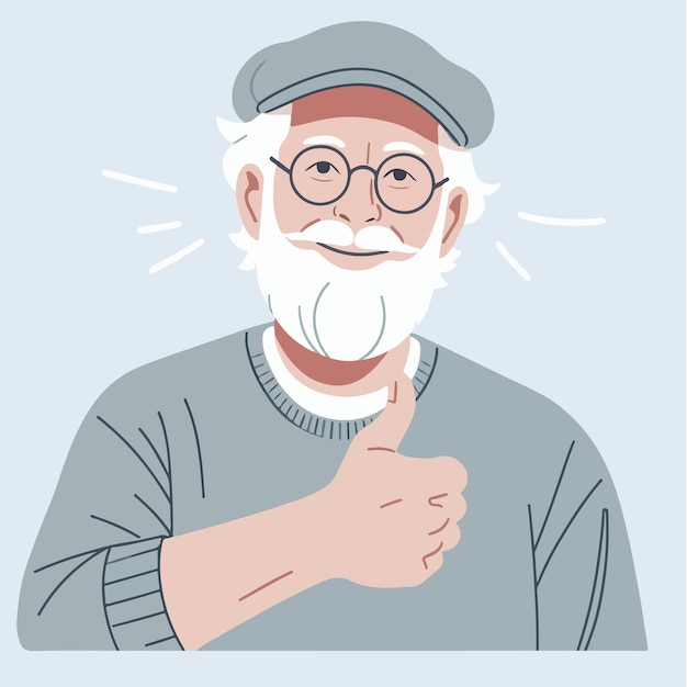 Vector illustration of a grandfather giving a thumbs up in a flat design style