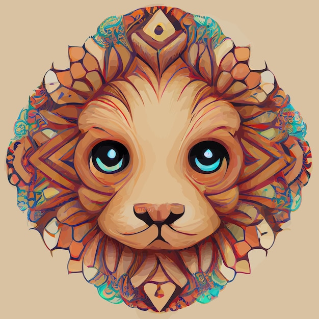 illustration graphic of baby lion head in hand draw mandala tribal style perfect for t-shirt,