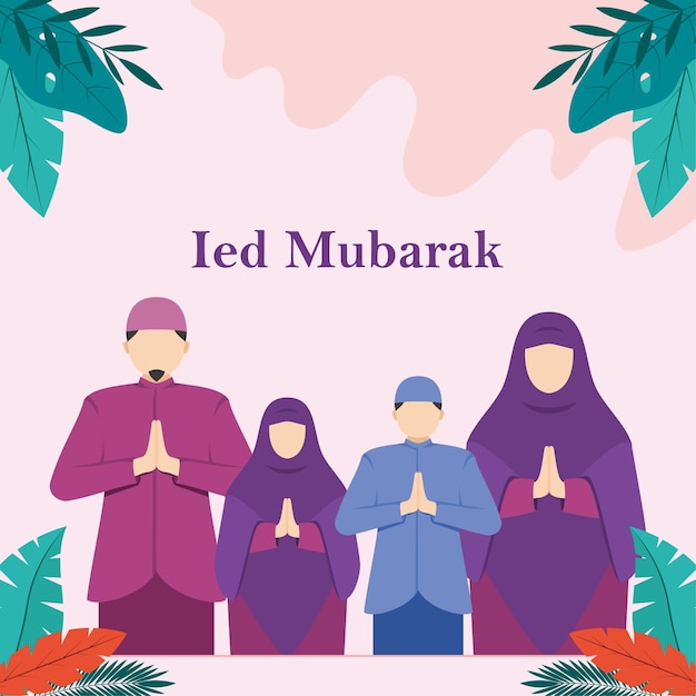 Illustrazione grafica di vettore di stile piatto felice ied mubarak ramadan kareem