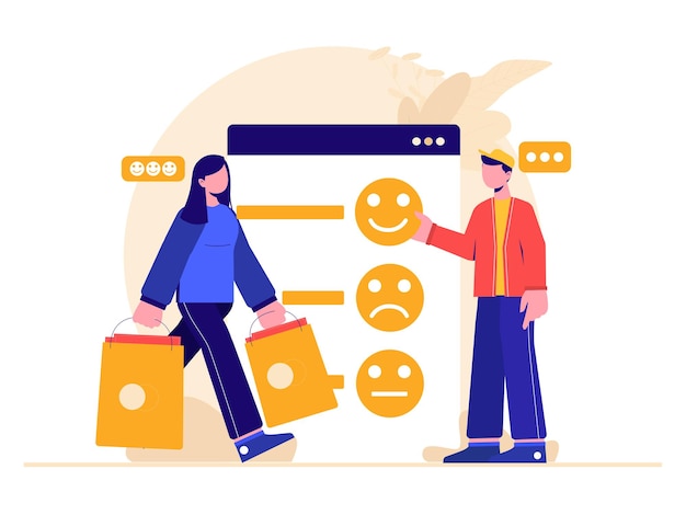 Vector illustration graphic of people give the positive feedback to mobile store apps