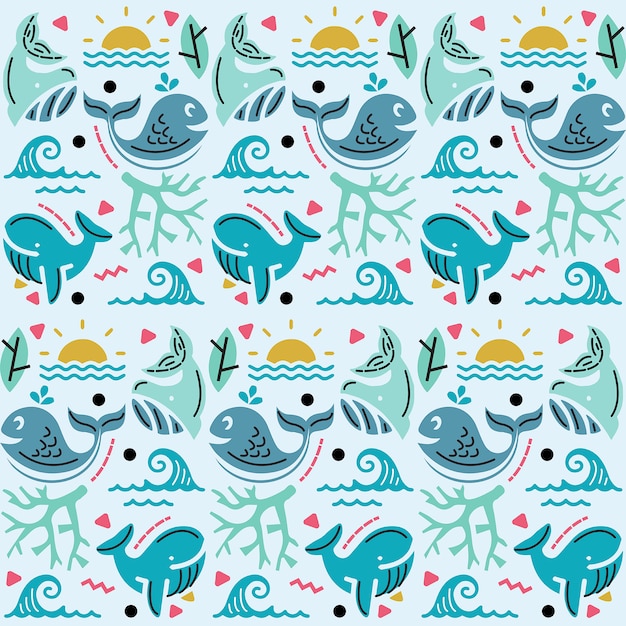 Illustration  Graphic of Seamless Pattern with Sea and Whale Decoration