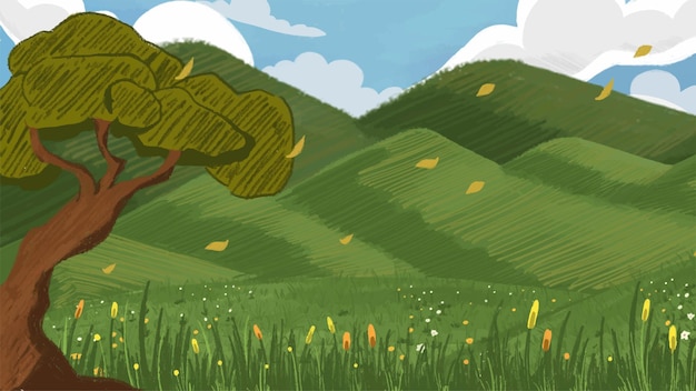 Vector illustration of grassland scenery