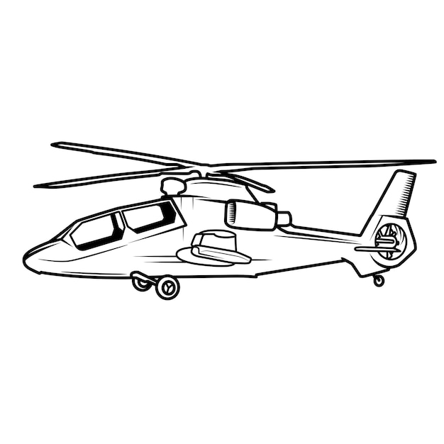 Vector illustration of a gray helicopter standing sideways to us isolated on a white background