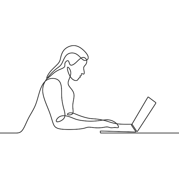 illustration great woman at work continuous drawing single line art