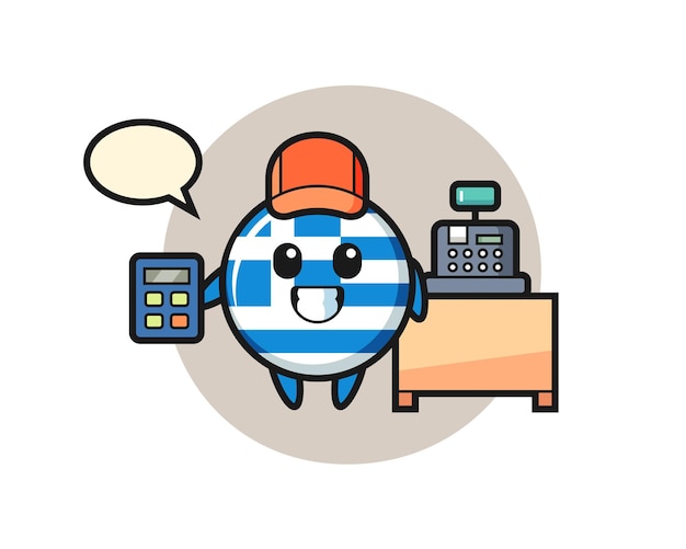 Illustration of greece flag badge character as a cashier