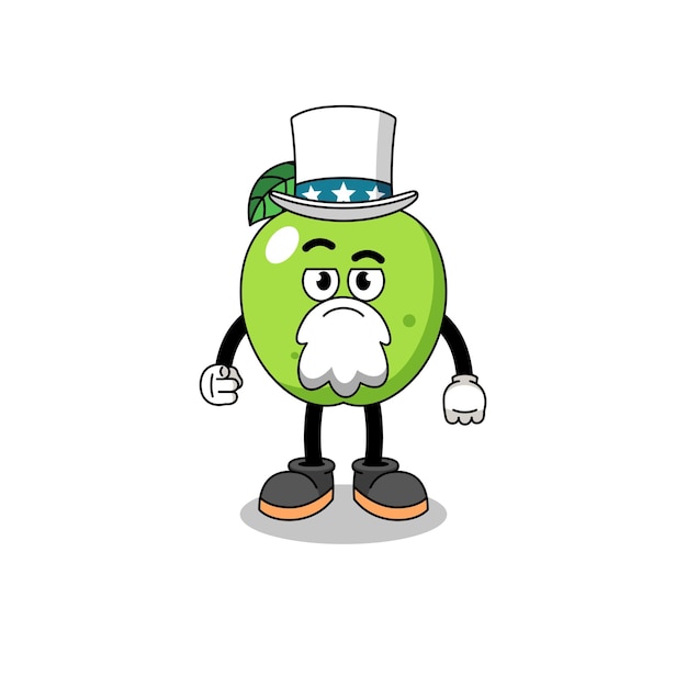 Illustration of green apple cartoon with i want you gesture character design