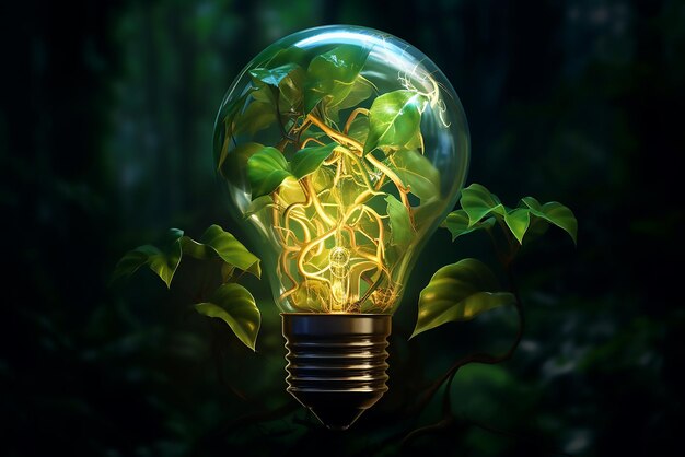 Vettore illustrazione di un'energia verde con lampadina e verde