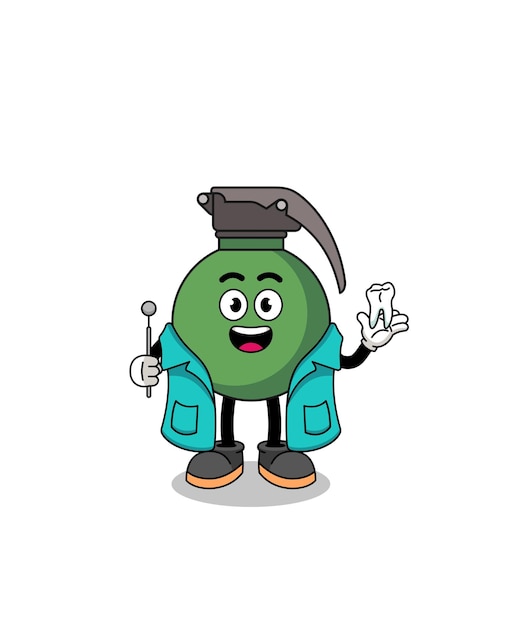 Illustration of grenade mascot as a dentist