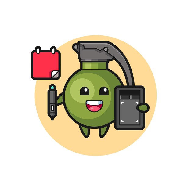 Illustration of grenade mascot as a graphic designer