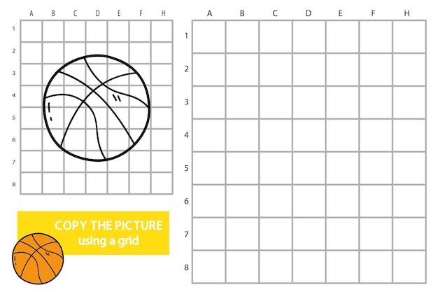 illustration of grid copy picture educational puzzle game with doodle basketball ball