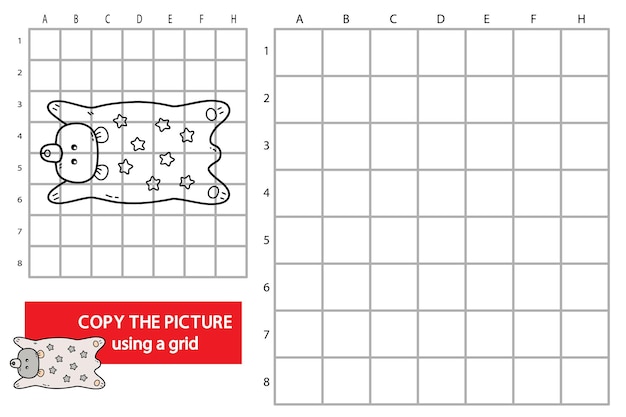 Vector illustration of grid copy picture educational puzzle game with doodle bear rug