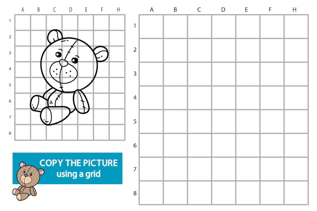 illustration of grid copy picture educational puzzle game with doodle bear