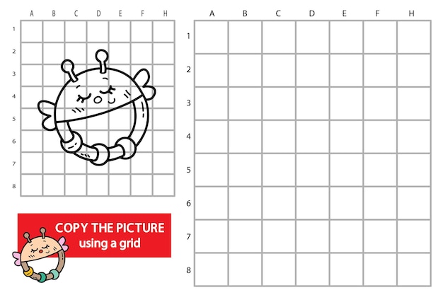 illustration of grid copy picture educational puzzle game with doodle bug rattle