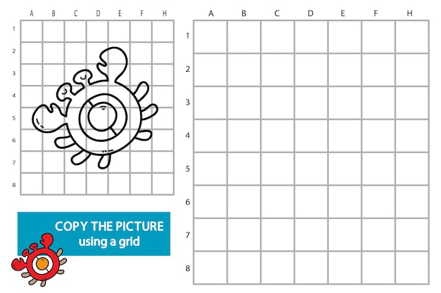 illustration of grid copy picture educational puzzle game with doodle crab