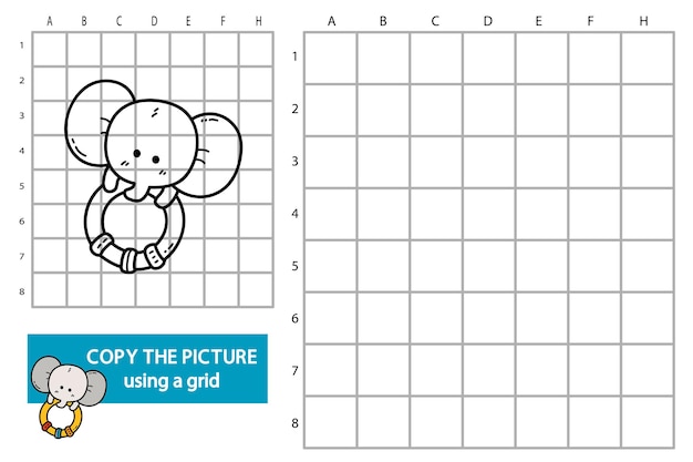 illustration of grid copy picture educational puzzle game with doodle elephant