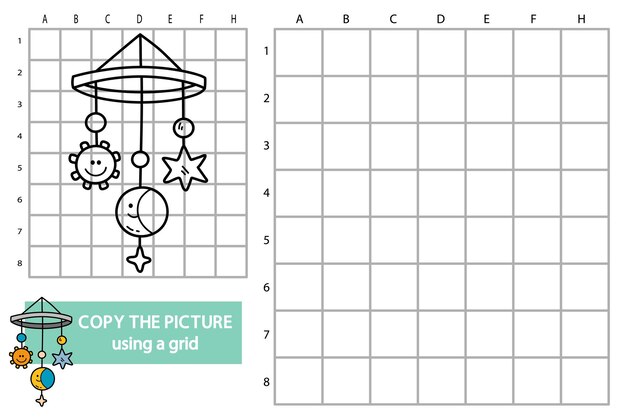 Illustrazione della copia della griglia foto puzzle game educativo con doodle mobile