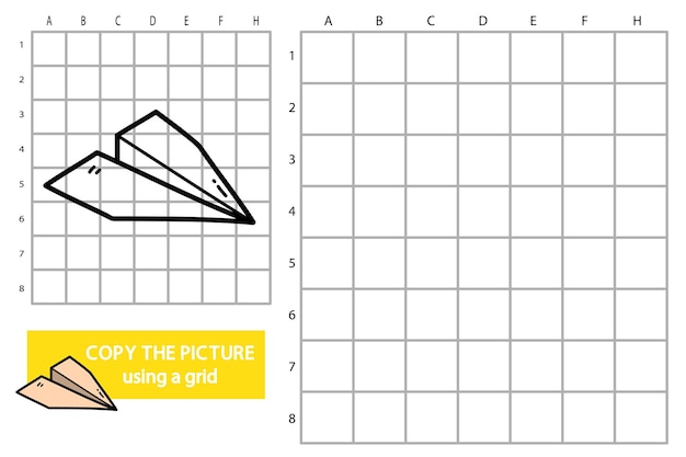 illustration of grid copy picture educational puzzle game with doodle paper plane