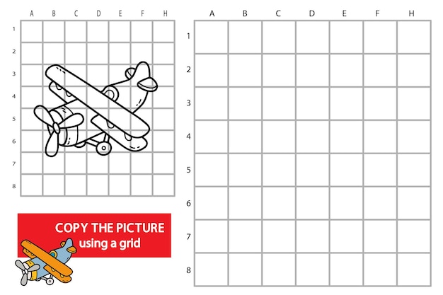 illustration of grid copy picture educational puzzle game with doodle plane