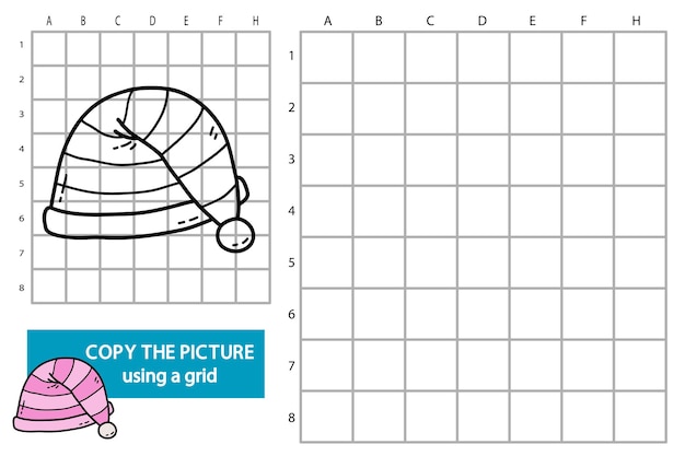 illustration of grid copy picture educational puzzle game with doodle sleeping hat