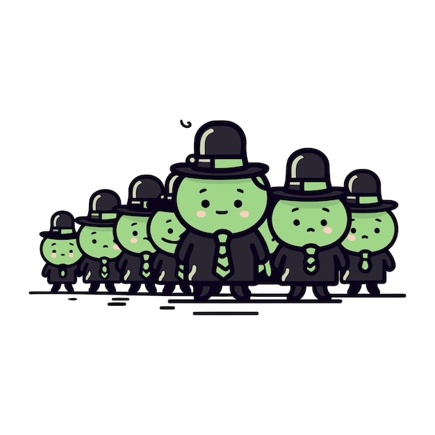 Vector illustration of a group of leprechauns standing in a row