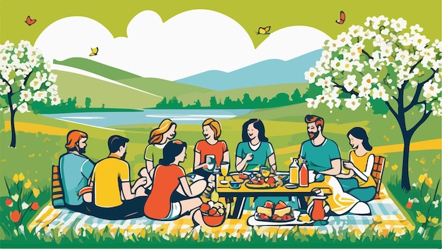 Illustration of a group of people having a picnic