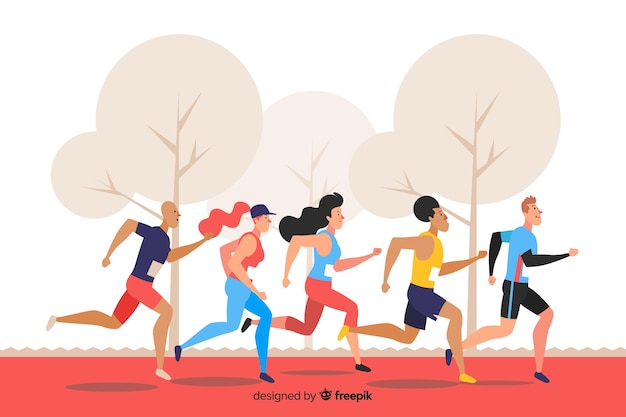 Illustration of group of people running