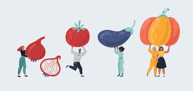 Illustration of group of people with big vegetable