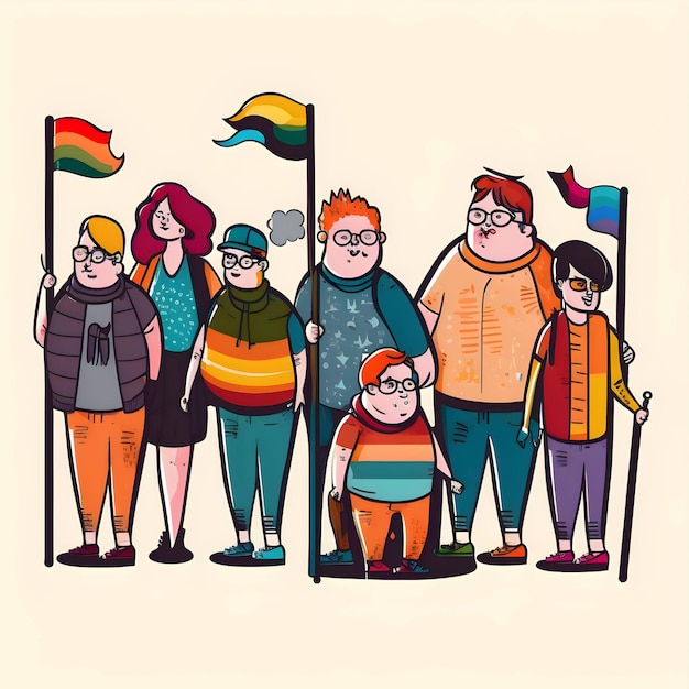 LGBT フラグを持つ人々 のイラスト グループ